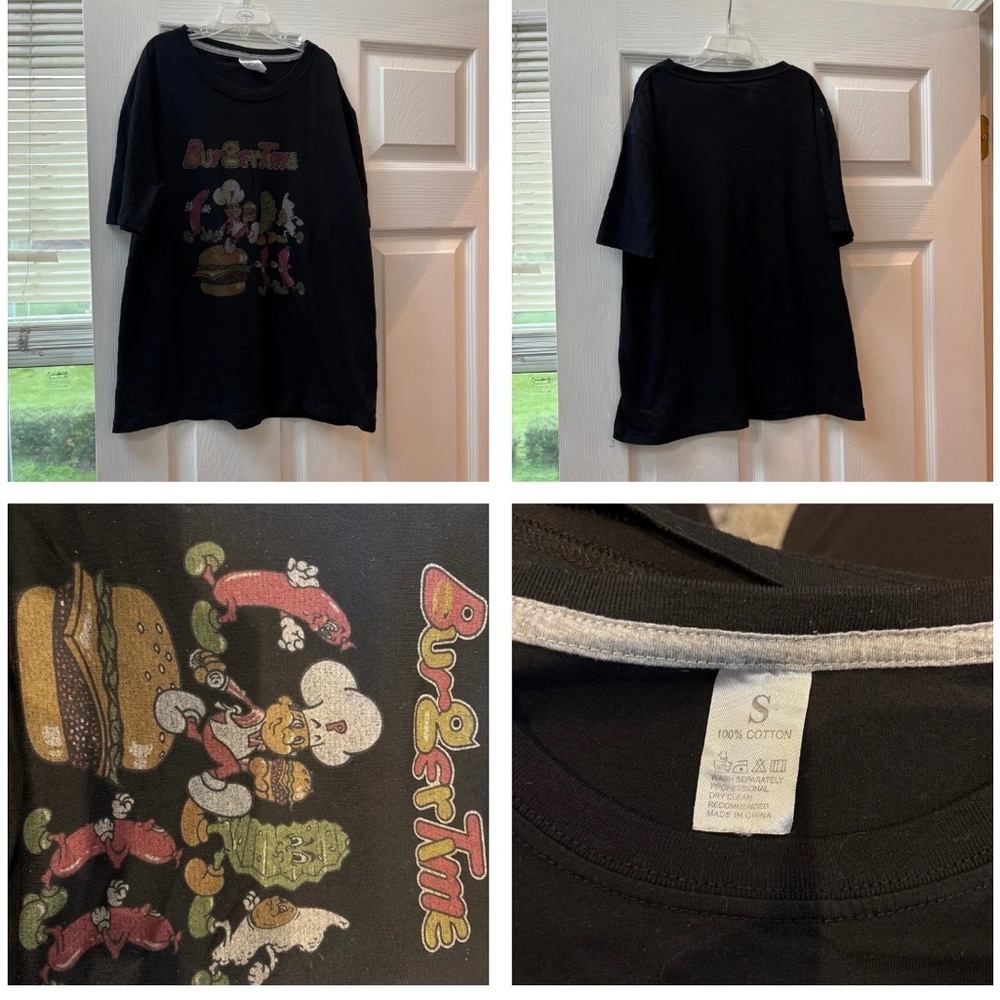 BurgerTime Black Graphic T-Shirt Good Condition